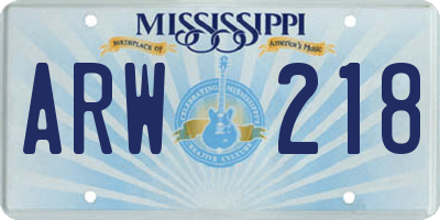 MS license plate ARW218