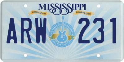 MS license plate ARW231