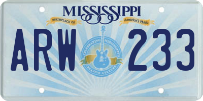 MS license plate ARW233