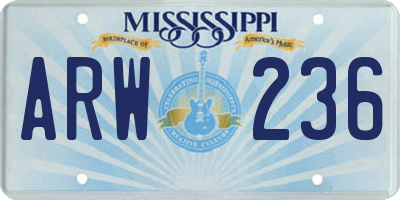 MS license plate ARW236