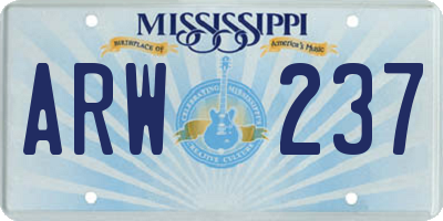 MS license plate ARW237