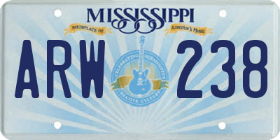 MS license plate ARW238