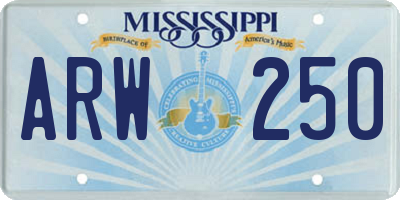 MS license plate ARW250