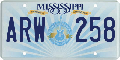 MS license plate ARW258