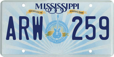 MS license plate ARW259