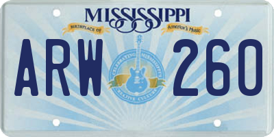 MS license plate ARW260