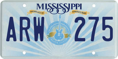 MS license plate ARW275