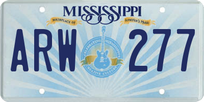 MS license plate ARW277
