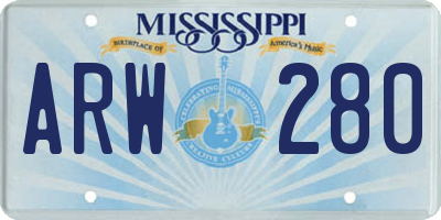 MS license plate ARW280
