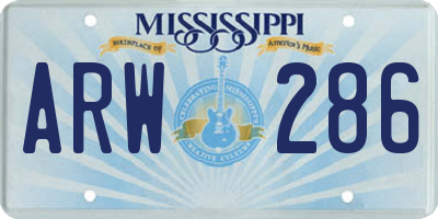 MS license plate ARW286