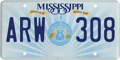 MS license plate ARW308