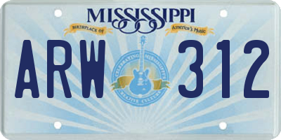 MS license plate ARW312