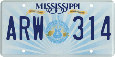 MS license plate ARW314