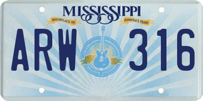 MS license plate ARW316