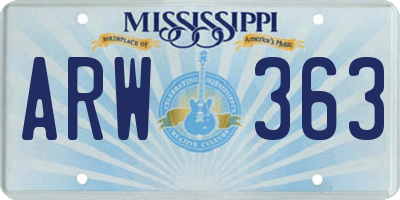 MS license plate ARW363