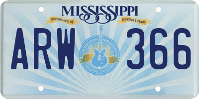 MS license plate ARW366