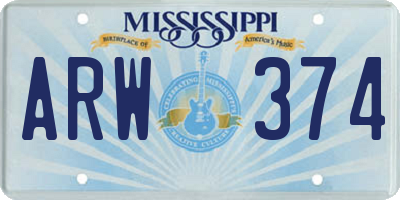 MS license plate ARW374