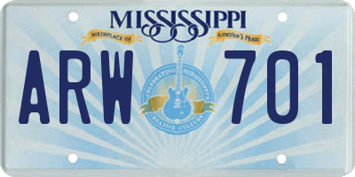 MS license plate ARW701