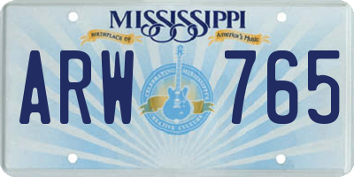 MS license plate ARW765