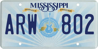 MS license plate ARW802