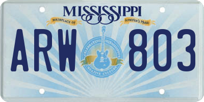 MS license plate ARW803
