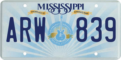 MS license plate ARW839