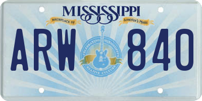 MS license plate ARW840