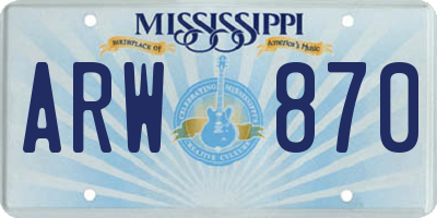 MS license plate ARW870