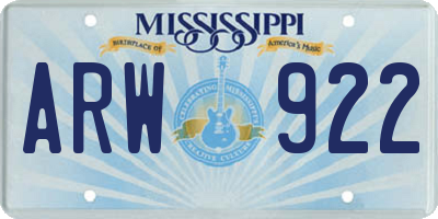 MS license plate ARW922