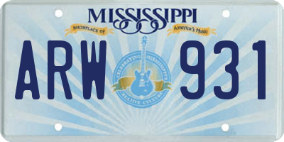 MS license plate ARW931
