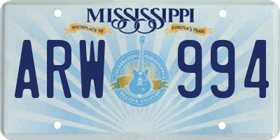 MS license plate ARW994