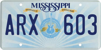 MS license plate ARX603