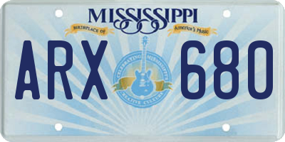 MS license plate ARX680