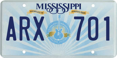 MS license plate ARX701