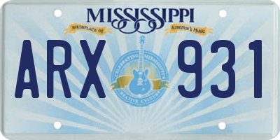MS license plate ARX931