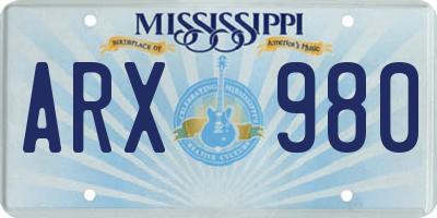 MS license plate ARX980