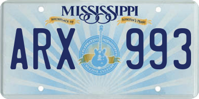 MS license plate ARX993