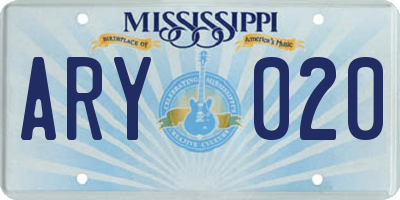 MS license plate ARY020