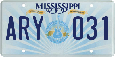MS license plate ARY031