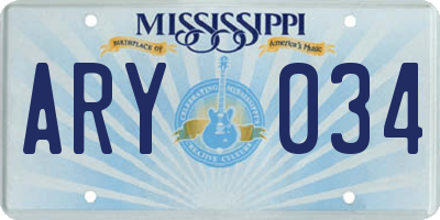 MS license plate ARY034
