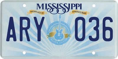MS license plate ARY036