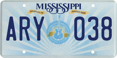 MS license plate ARY038