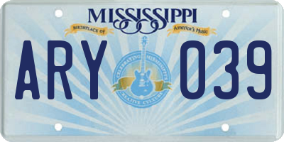 MS license plate ARY039