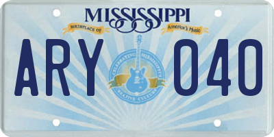 MS license plate ARY040