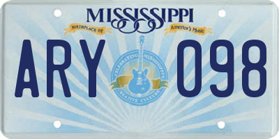 MS license plate ARY098