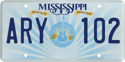 MS license plate ARY102