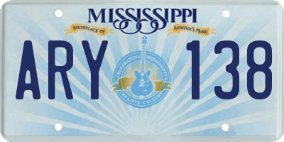 MS license plate ARY138