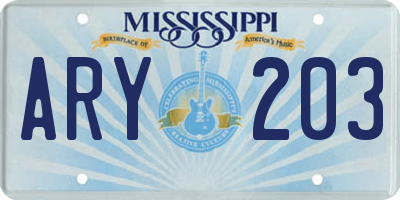 MS license plate ARY203