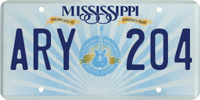 MS license plate ARY204