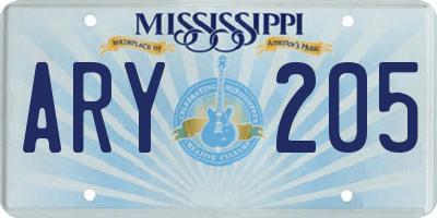 MS license plate ARY205